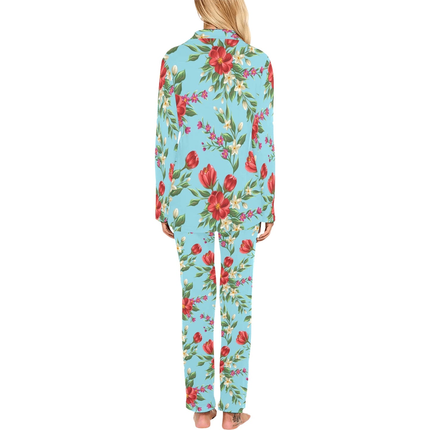 Summer Floral Pattern Print Design SF011 Women's Long Pajama Set