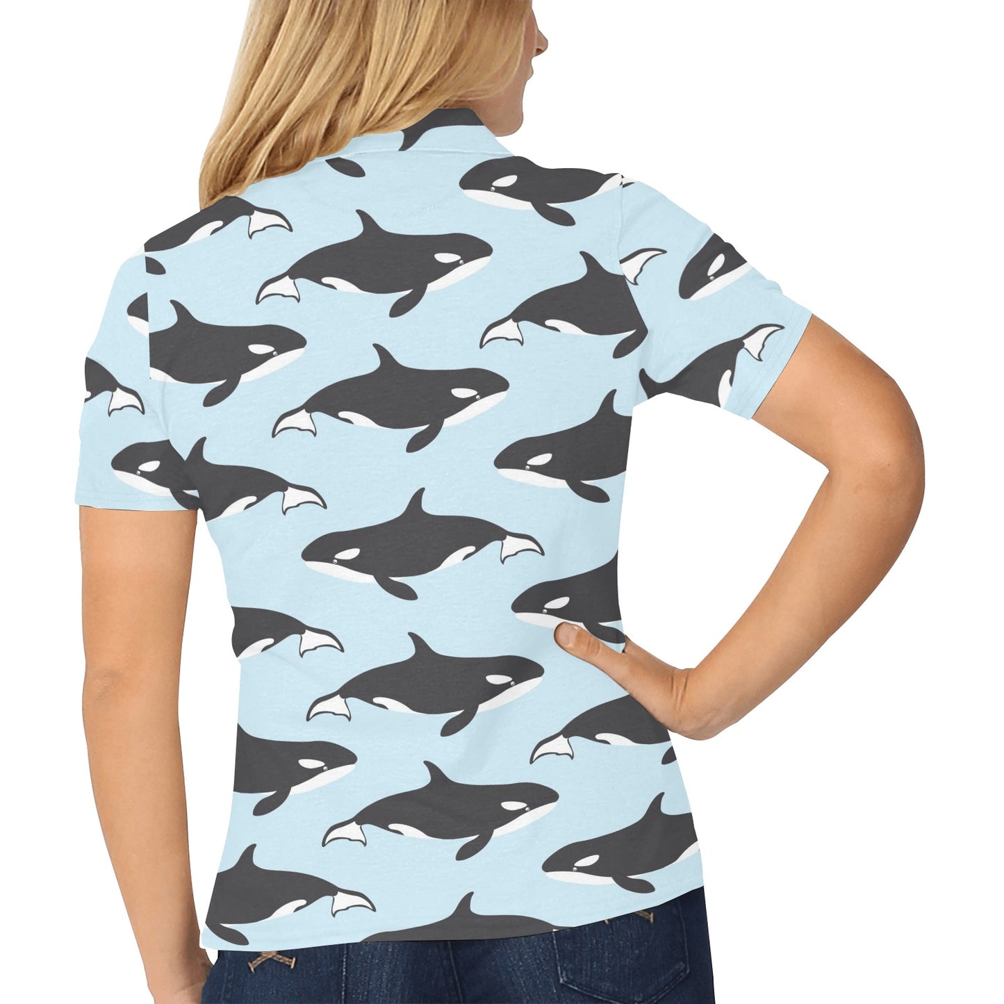 Killer Whale Pattern Print Design 01 Women's Polo Shirt