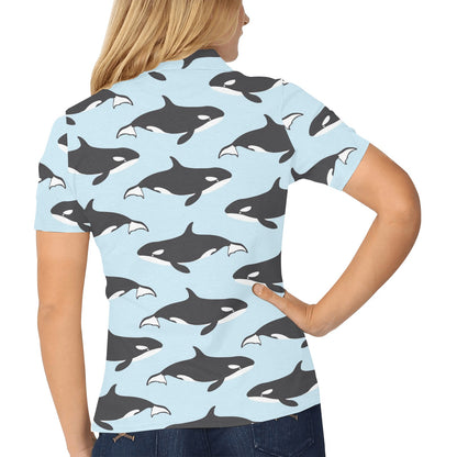 Killer Whale Pattern Print Design 01 Women's Polo Shirt