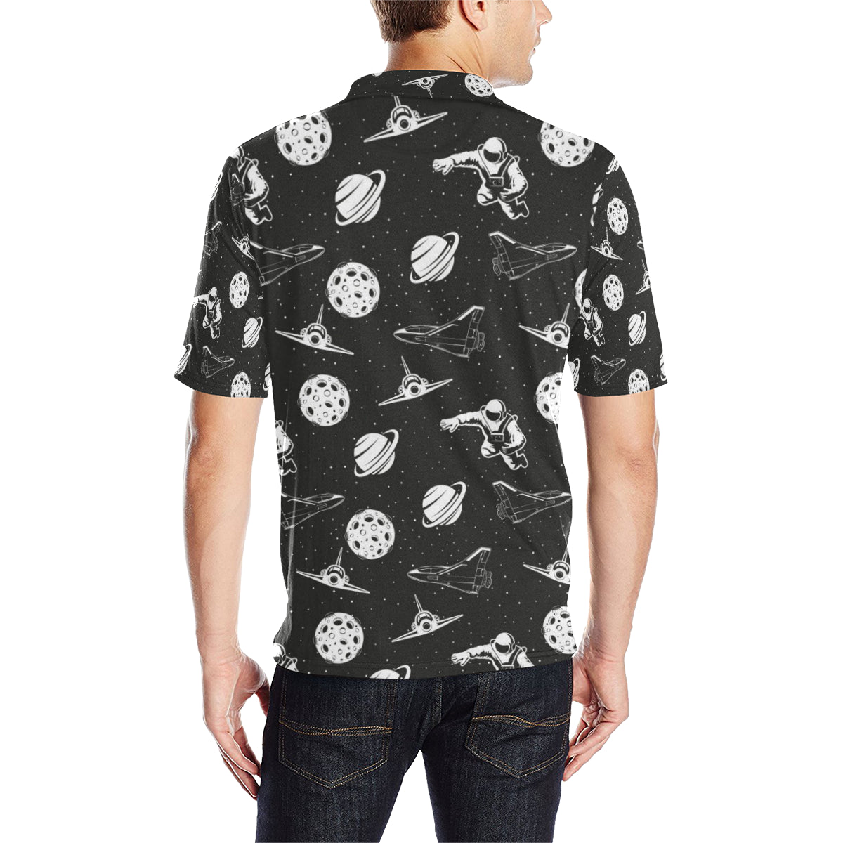 Space Astronauts Print Men Polo Shirt