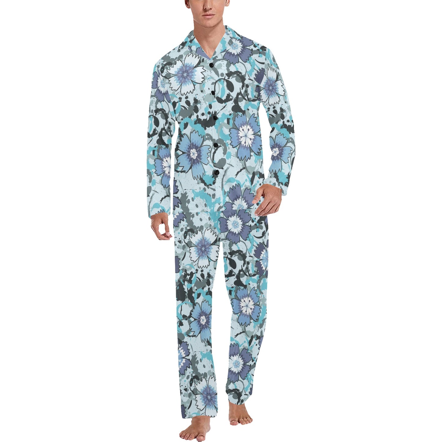 Carnations Pattern Print Design CN04 Men's Long Pajama Set