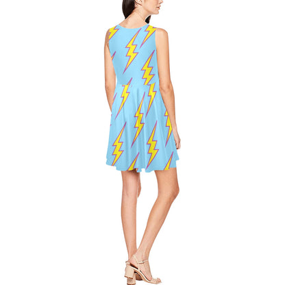 Lightning Thunder Pattern Print Design 02 Sleeveless Dress