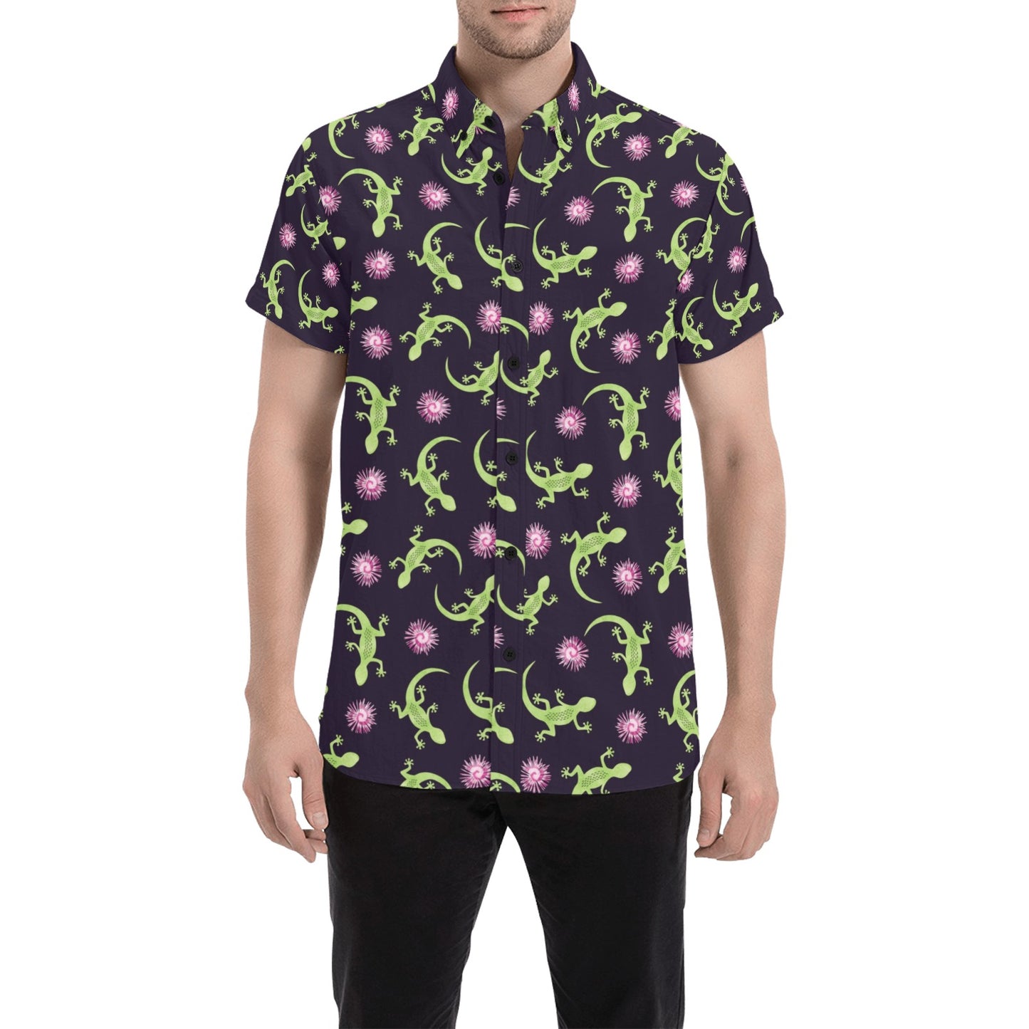 lizard Print Design LKS402 Men Short Sleeve Button Up Shirt