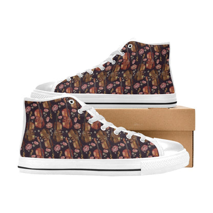 Violin Print Design LKS402 Men's High Top Canvas Shoes
