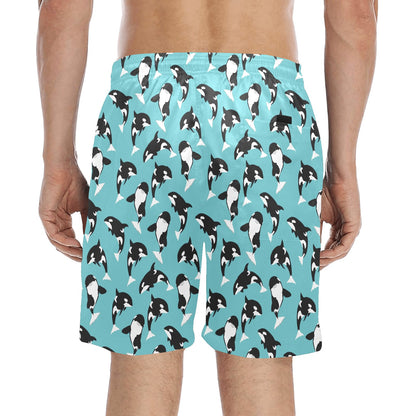 Whale Action Design Themed Print Men's Swim Trunks Beach Shorts