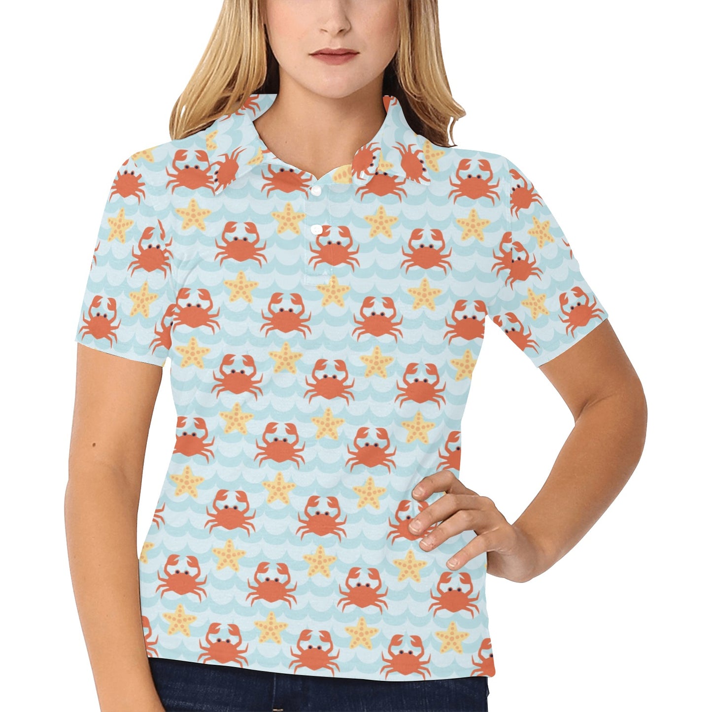 Crab Pattern Print Design 03 Women's Polo Shirt