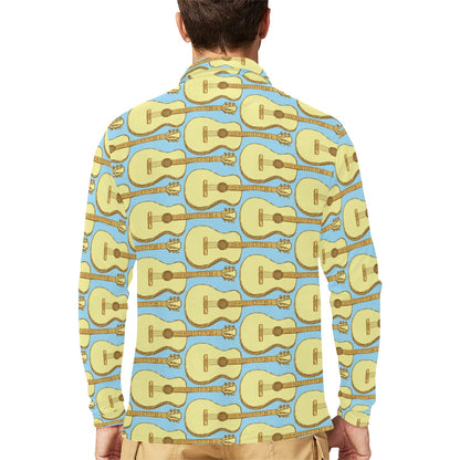 Acoustic Guitar Pattern Print Design 03 Long Sleeve Polo Shirt For Men's