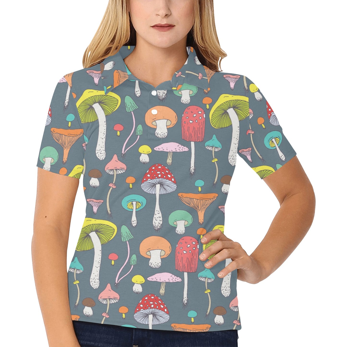 Mushroom Pattern Print Design A03 Women's Polo Shirt