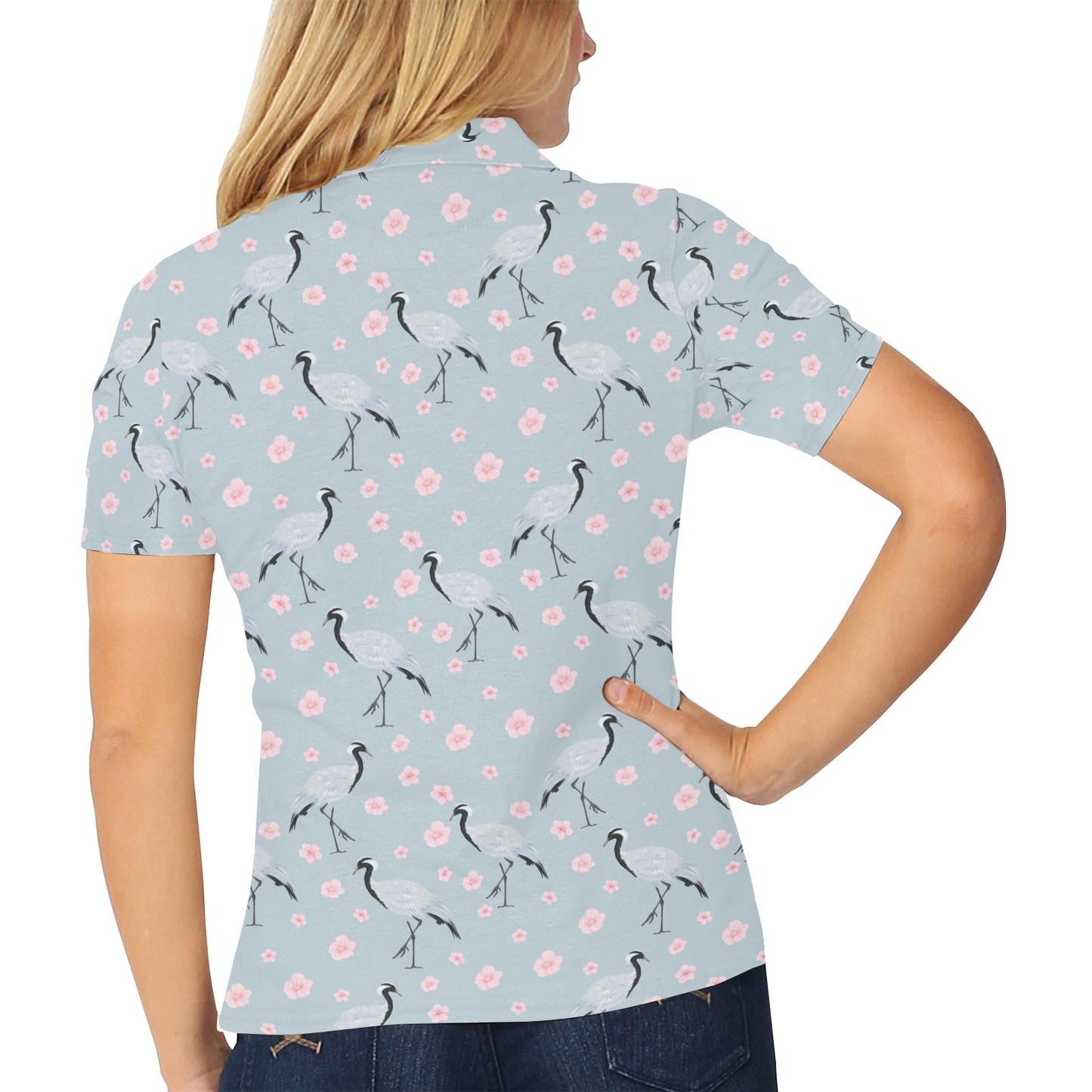 Sakura Bird Print Design LKS304 Women's Polo Shirt