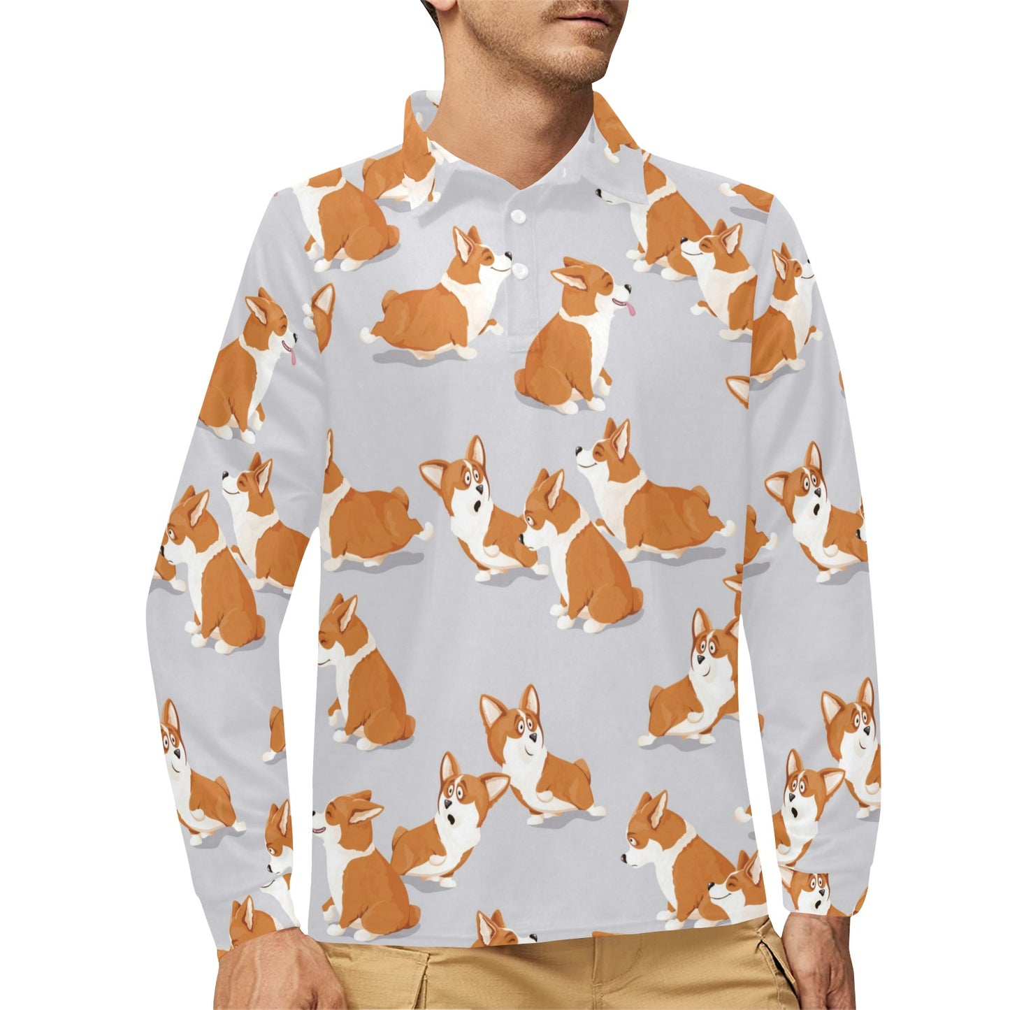 Pembroke Welsh Corgis Pattern Print Design A04 Long Sleeve Polo Shirt For Men's