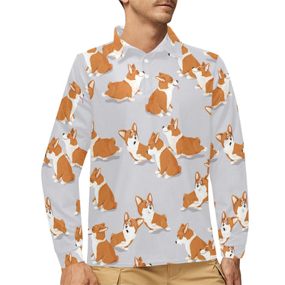 Pembroke Welsh Corgis Pattern Print Design A04 Long Sleeve Polo Shirt For Men's