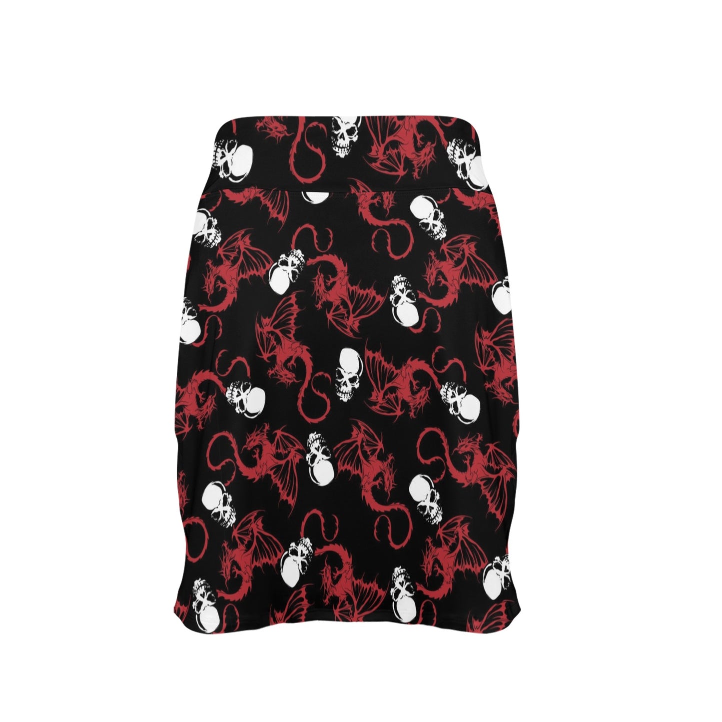 Skull With Red Dragon Print Design LKS304 17" Golf & Pickleball Skort with Pockets
