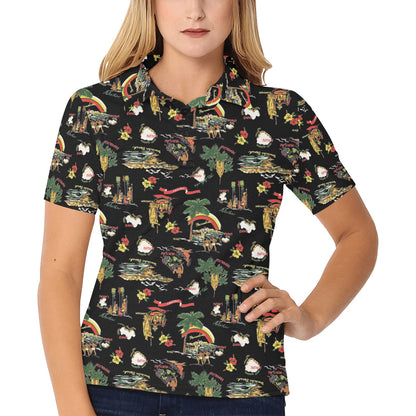 Hawaiian Island Themed Print Women's Polo Shirt
