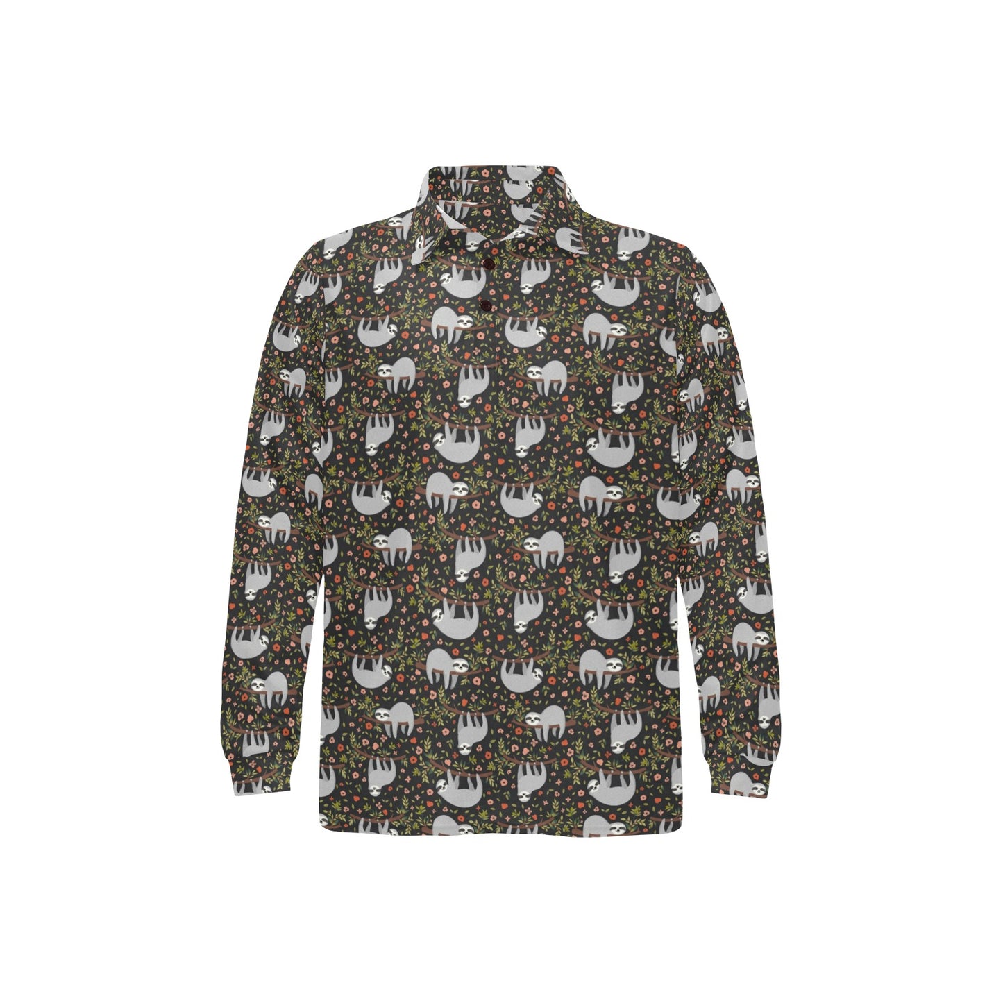 Sloth Cute Design Themed Print Long Sleeve Polo Shirt For Men's