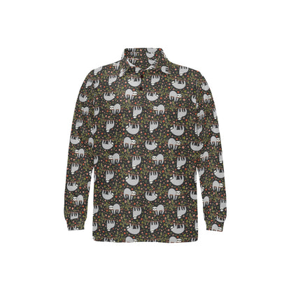 Sloth Cute Design Themed Print Long Sleeve Polo Shirt For Men's
