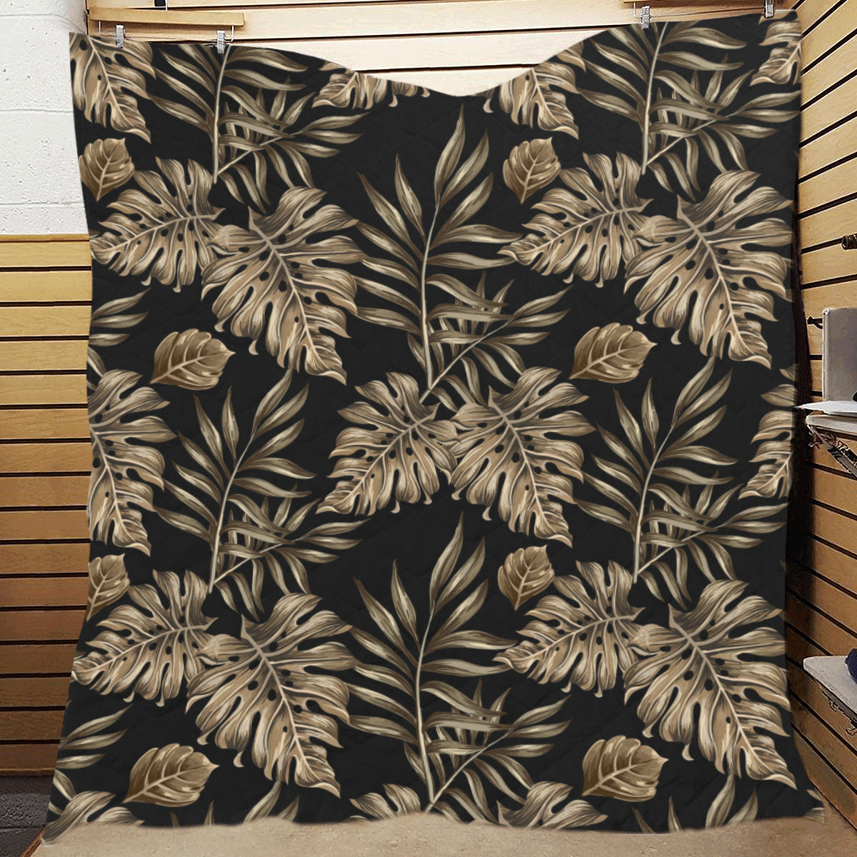 Brown Tropical Palm Leaves Premium Quilt