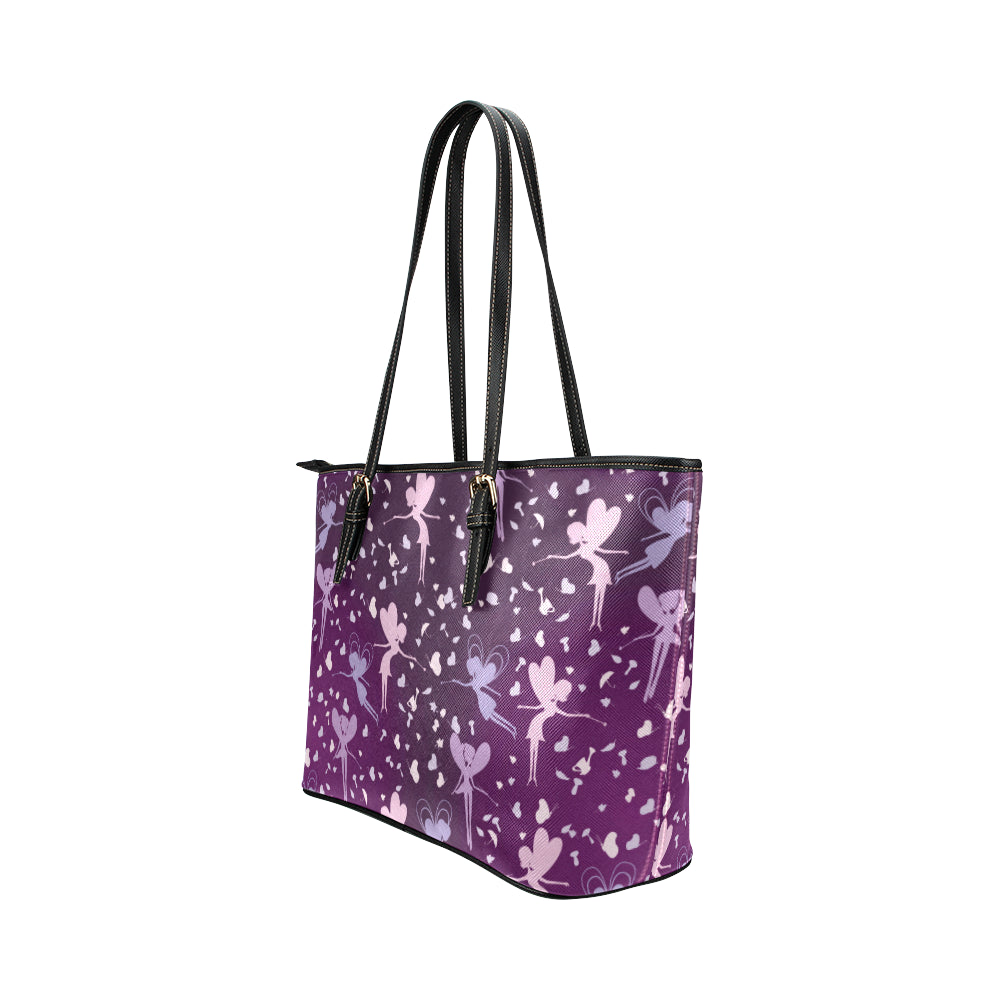 Fairy Pink Print Pattern Leather Tote Bag