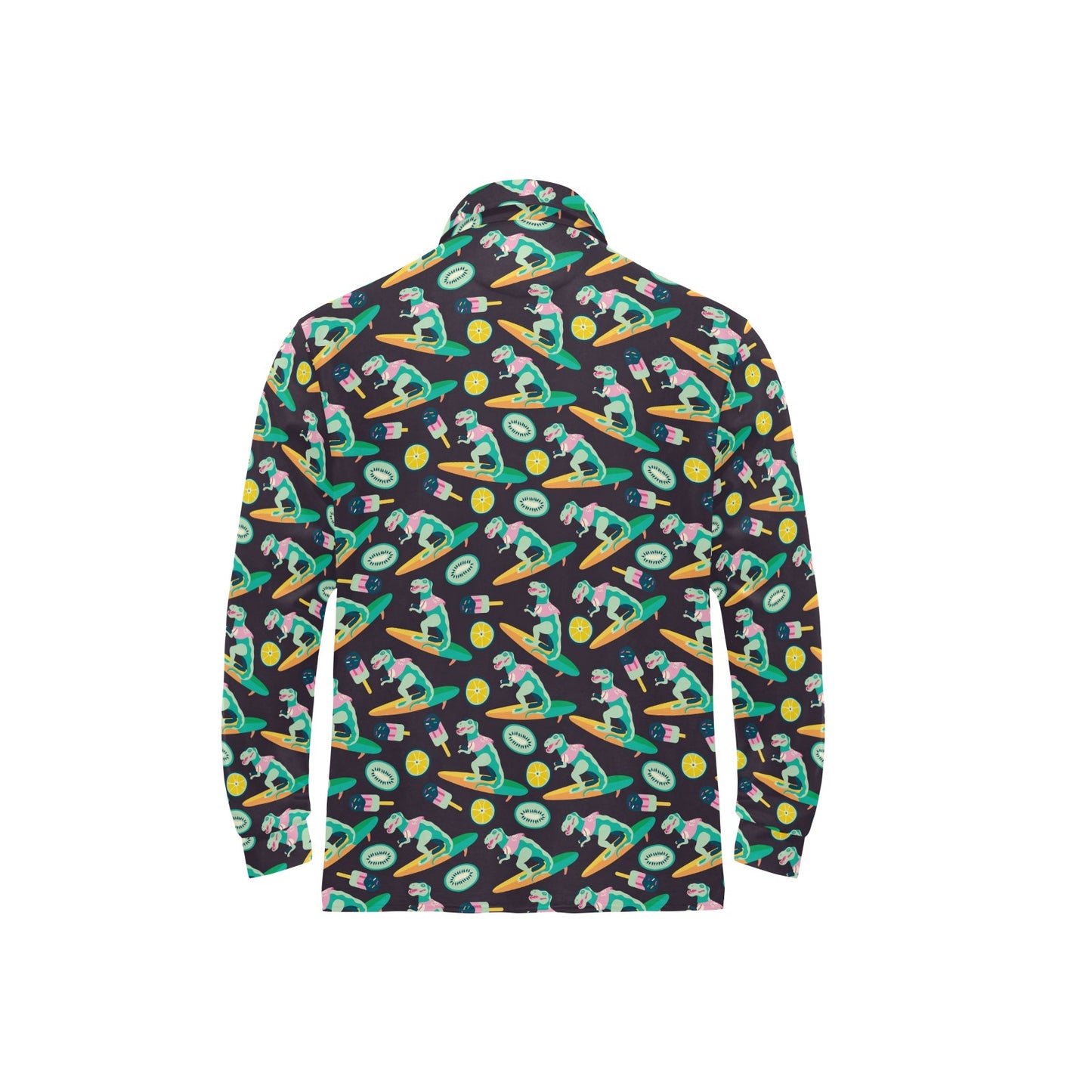 Surfboard T Rex Print Design LKS301 Long Sleeve Polo Shirt For Men's