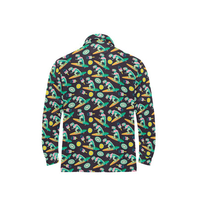 Surfboard T Rex Print Design LKS301 Long Sleeve Polo Shirt For Men's