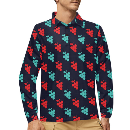 Grape Pattern Print Design GP07 Long Sleeve Polo Shirt For Men's