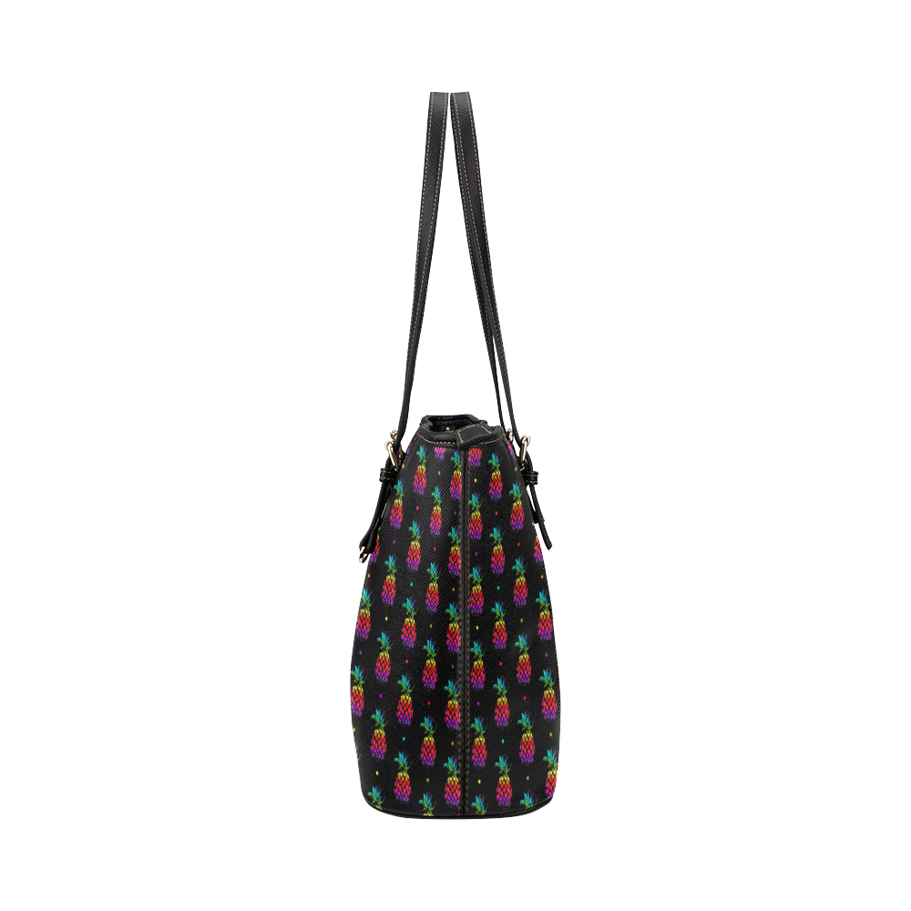 Pineapple Rainbow Dot Print Leather Tote Bag
