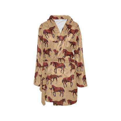 Brown Horse Print Pattern Women's Fleece Robe