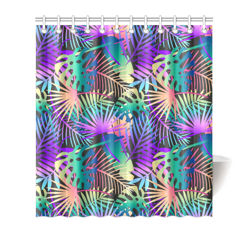 Neon Flower Tropical Palm Leaves Shower Curtain