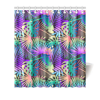 Neon Flower Tropical Palm Leaves Shower Curtain