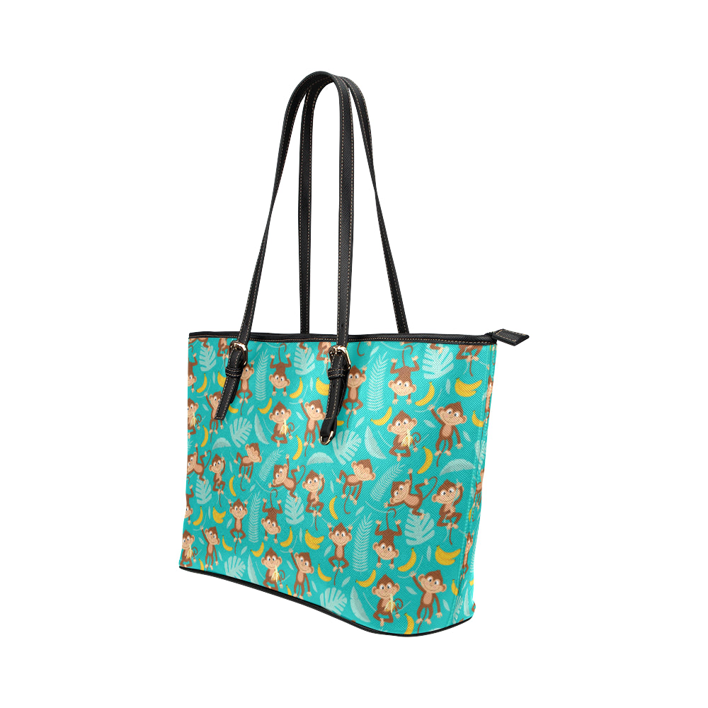 Monkey Happy Design Themed Print Leather Tote Bag
