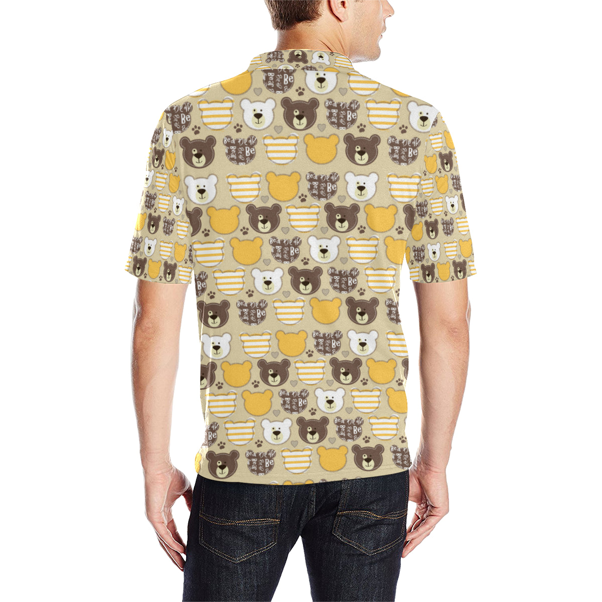 Bear PatchworkPattern Print Design 01 Men Polo Shirt