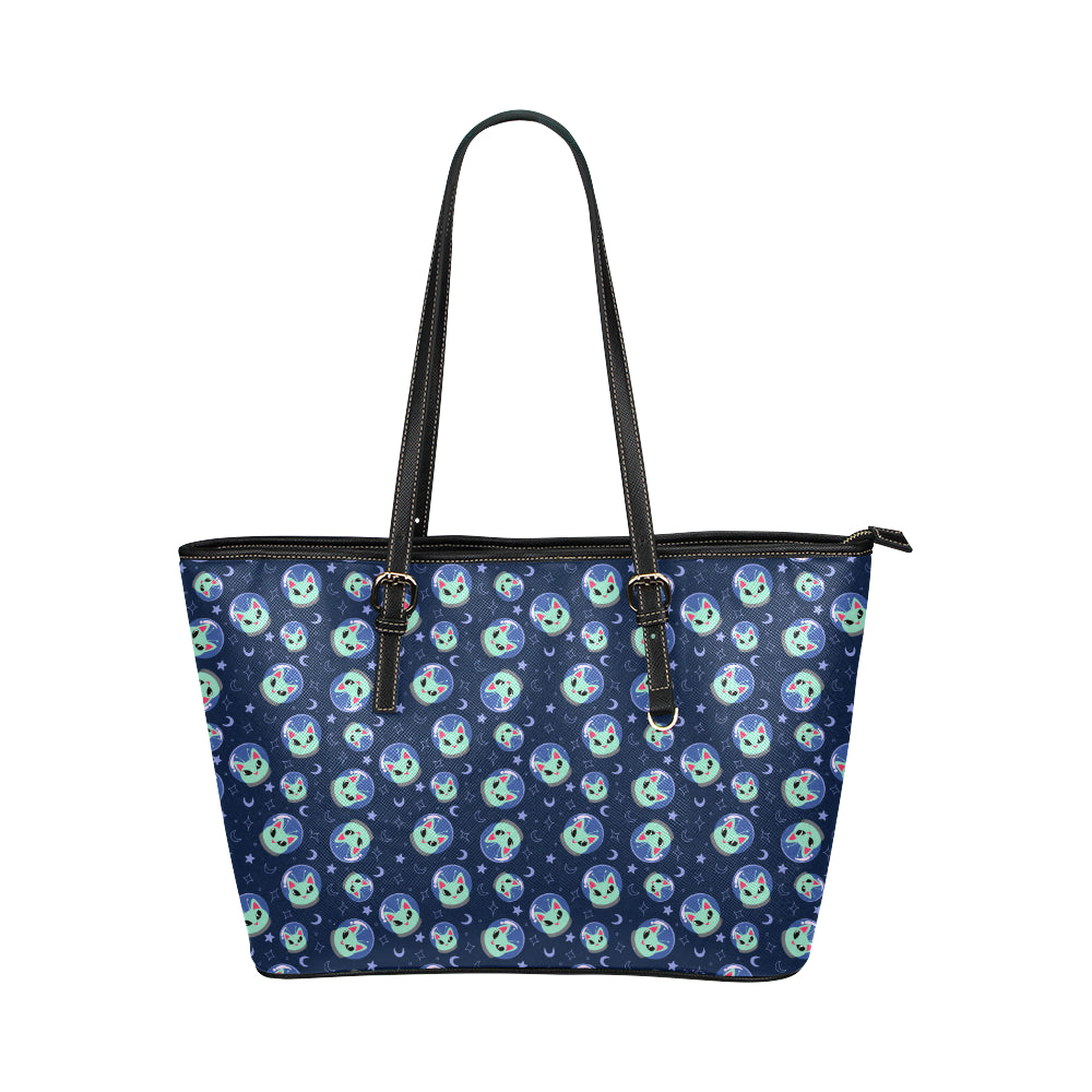 Alien Cat Leather Tote Bag