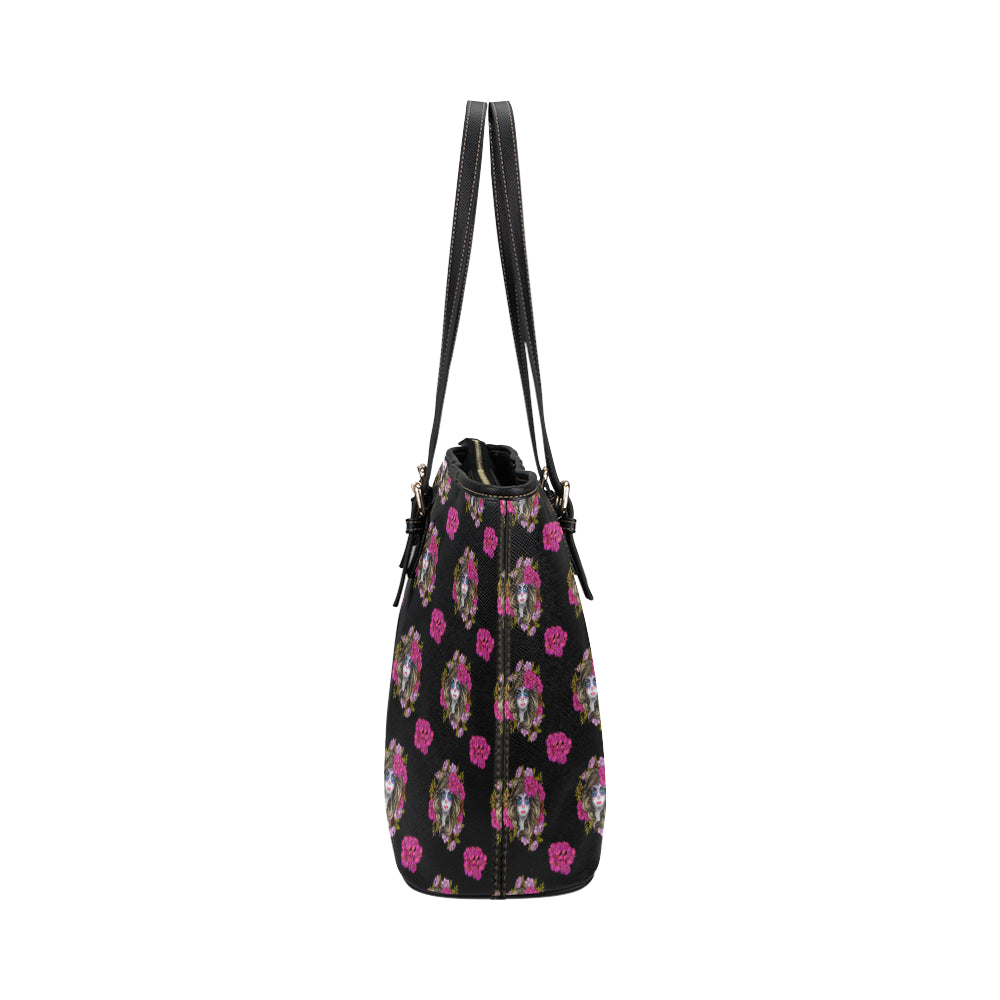 Day of the Dead Makeup Girl Leather Tote Bag
