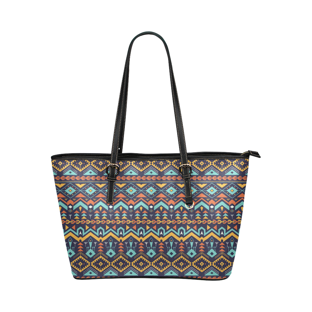 Aztec Style Print Pattern Leather Tote Bag