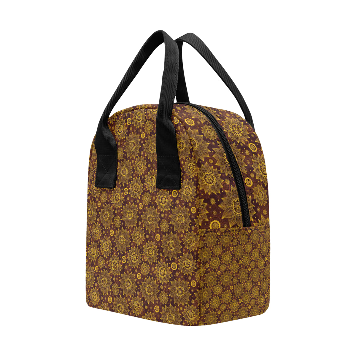 Gold Sunflower Hand Drawn Print Insulated Lunch Bag