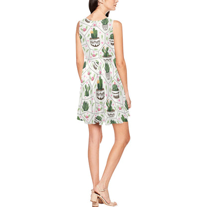 Cactus Pattern Print Design 04 Sleeveless Dress