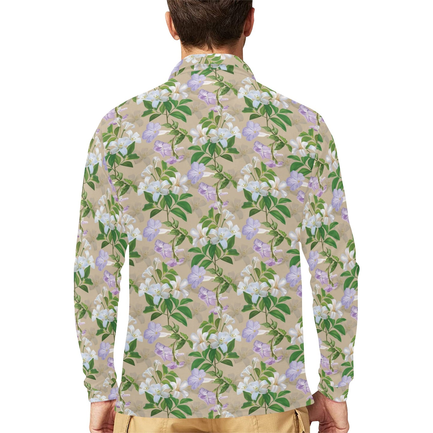 Sampaguita Print Design LKS302 Long Sleeve Polo Shirt For Men's