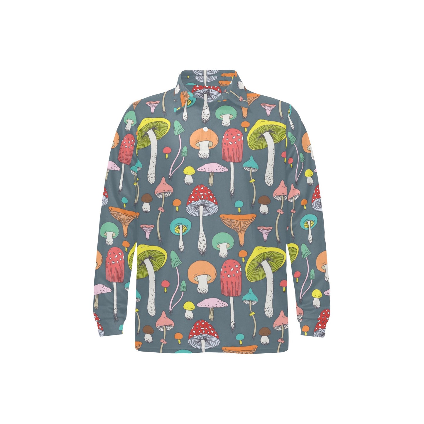 Mushroom Pattern Print Design A03 Long Sleeve Polo Shirt For Men's