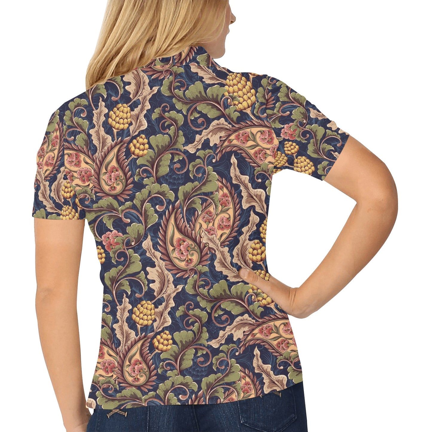 Floral Vintage Classic Print Women's Polo Shirt