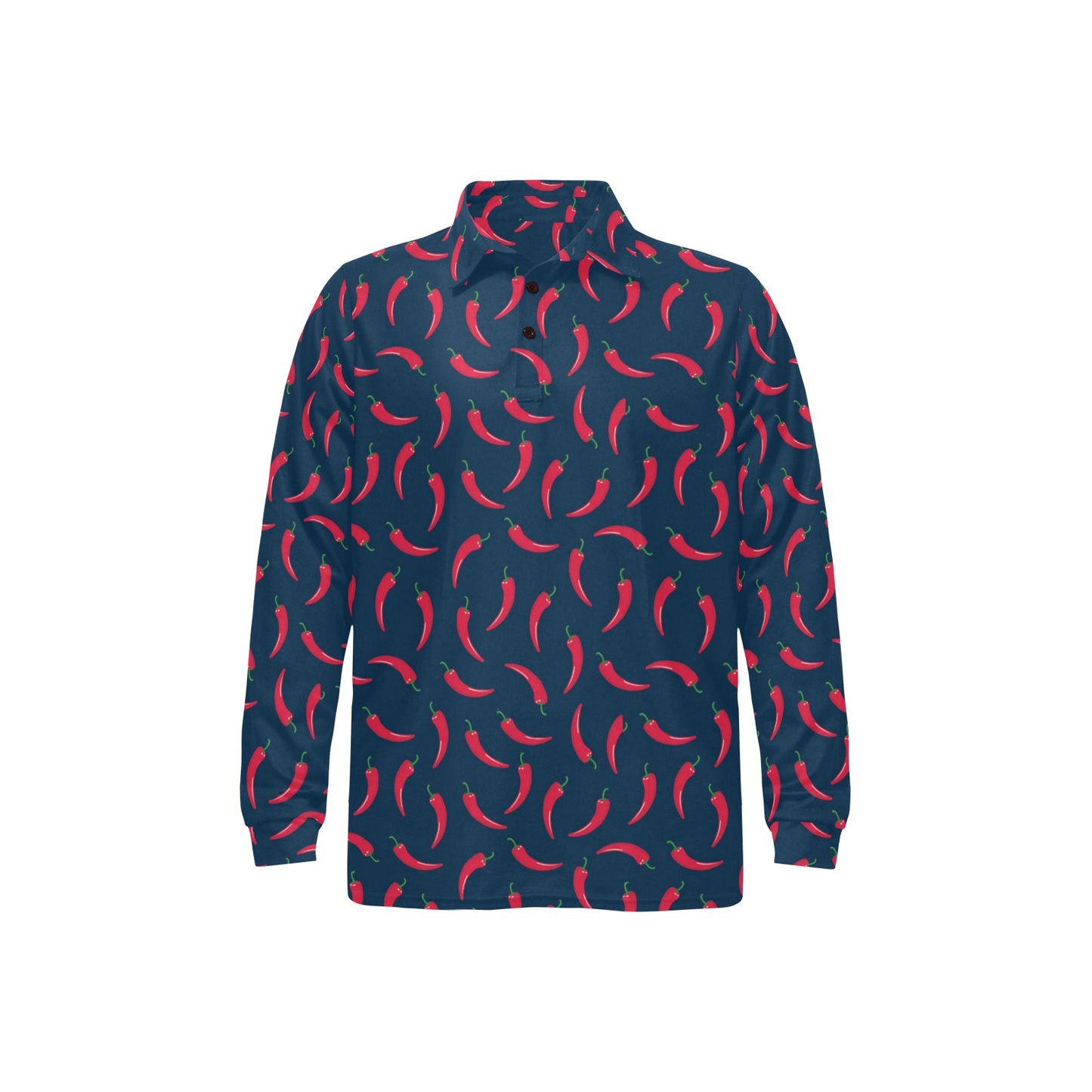 Chilli Pepper Pattern Print Design 03 Long Sleeve Polo Shirt For Men's