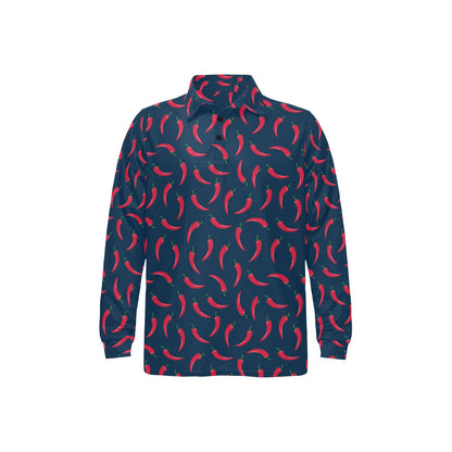 Chilli Pepper Pattern Print Design 03 Long Sleeve Polo Shirt For Men's