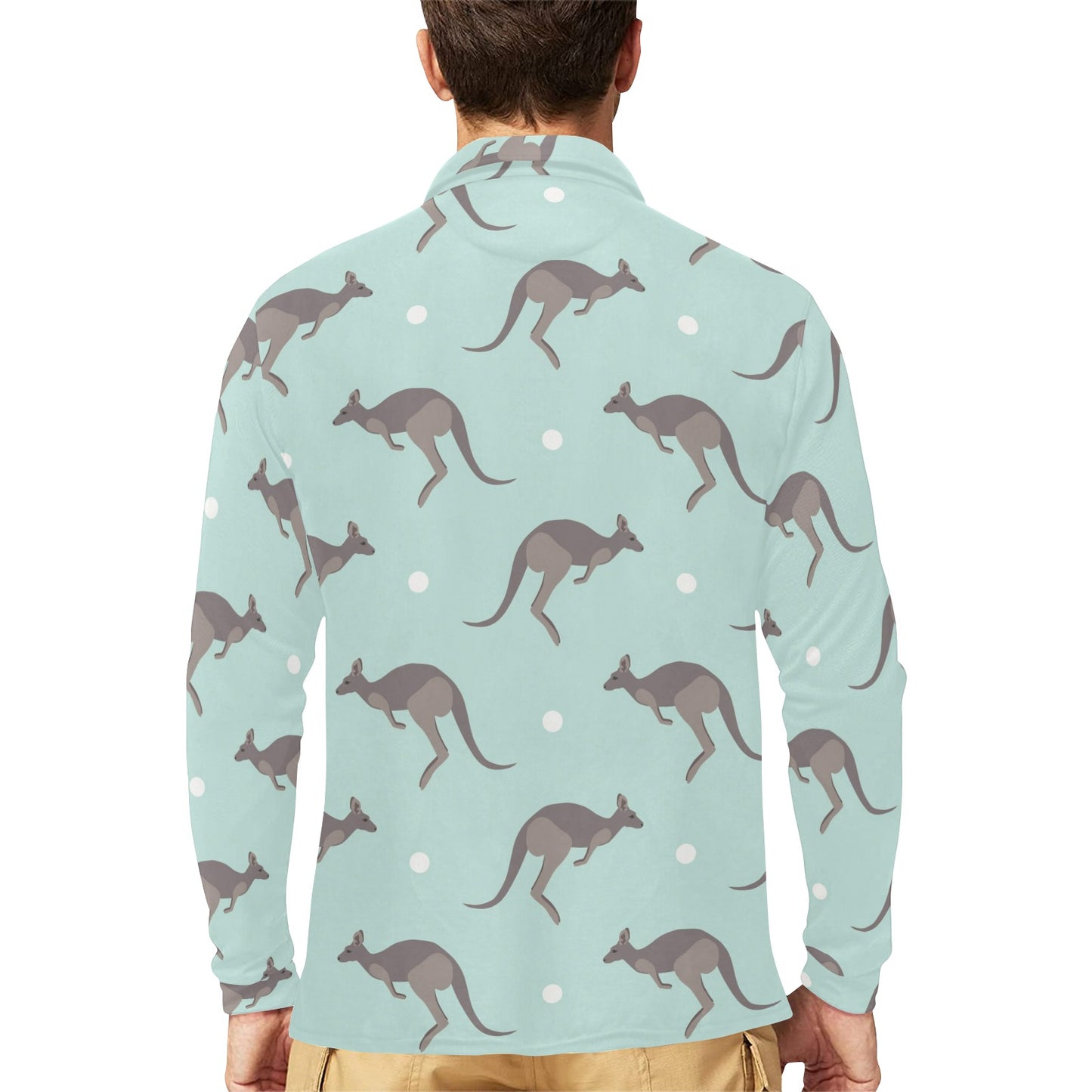 Kangaroos Pattern Print Design 04 Long Sleeve Polo Shirt For Men's