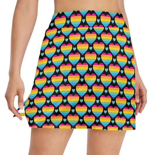 Rainbow Heart Print Pattern 17" Golf & Pickleball Skort with Pockets