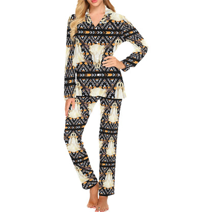 Buffalo Head Pattern Print Design 03 Women's Long Pajama Set