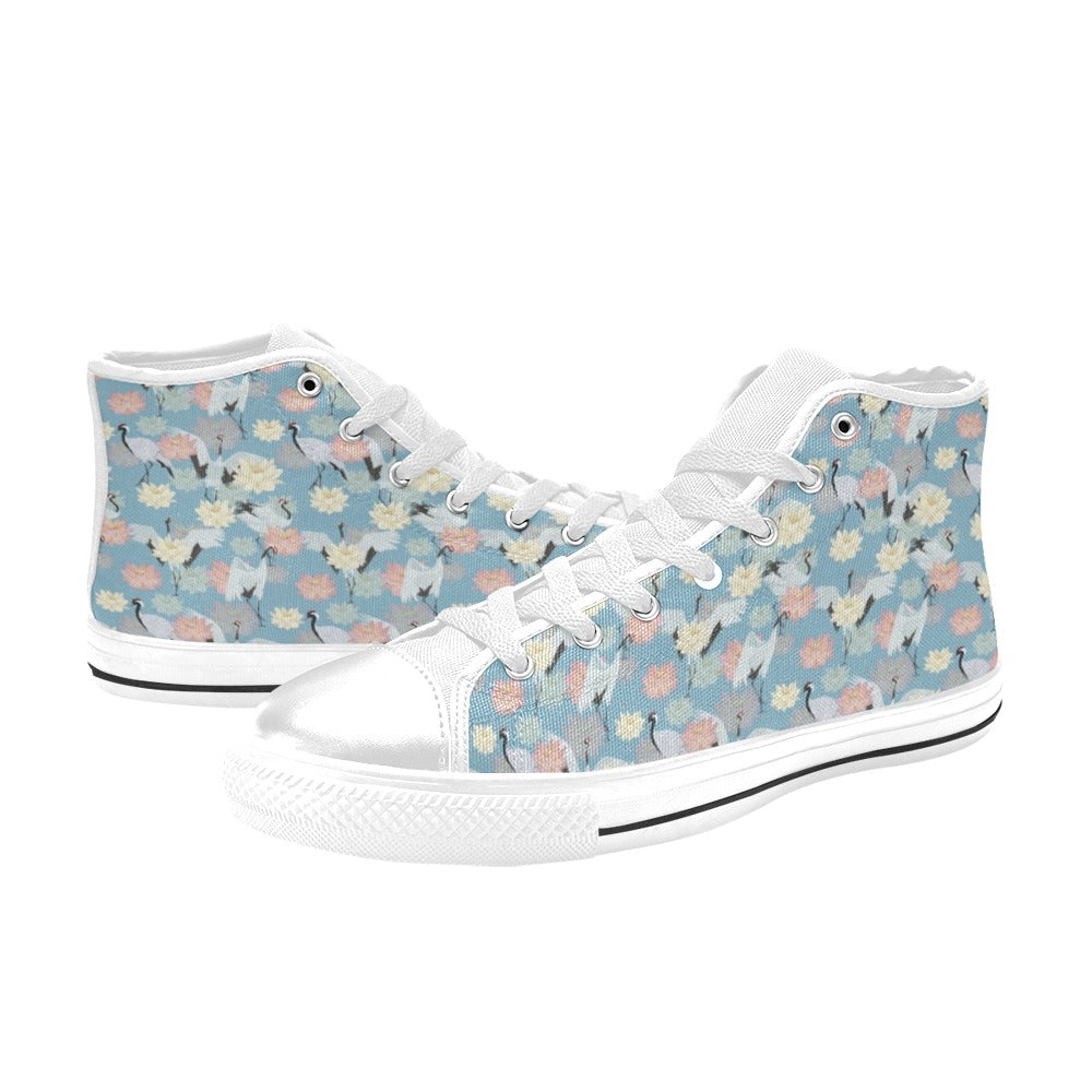 Water Lily Print Design LKS304 Men's High Top Canvas Shoes
