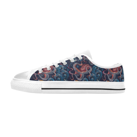 Underwater Giant Squid Print Design LKS302 Women's White Low Top Shoes