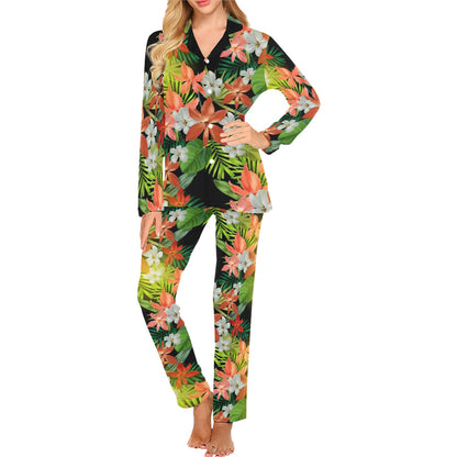 Amaryllis Pattern Print Design AL07 Women's Long Pajama Set