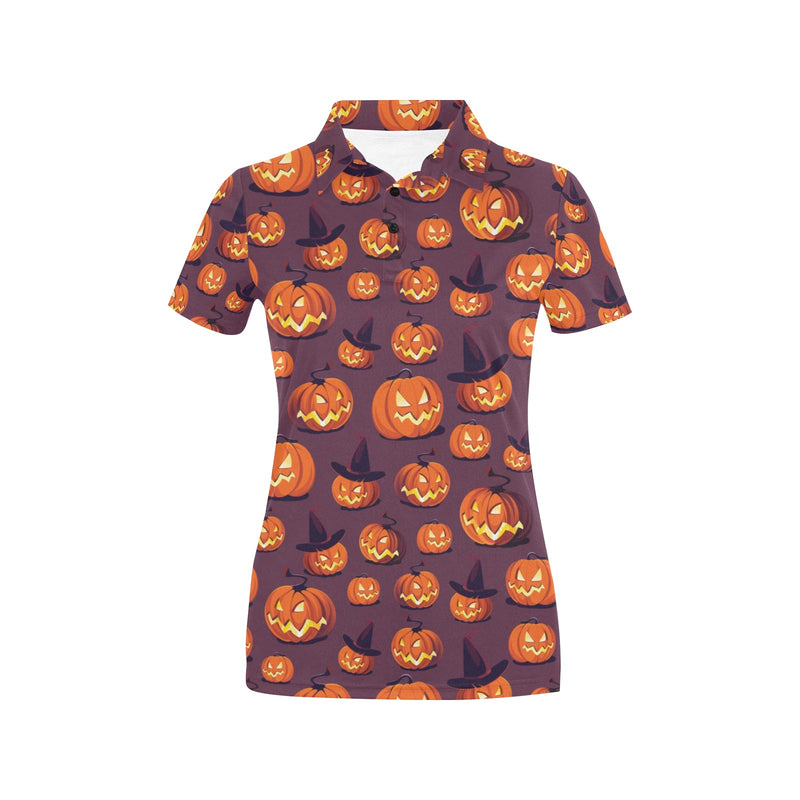 Halloween Pumpkin Pattern Print Design 03 Women's Polo Shirt