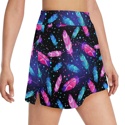 Feather Colorful Boho Design Print 17" Golf & Pickleball Skort with Pockets