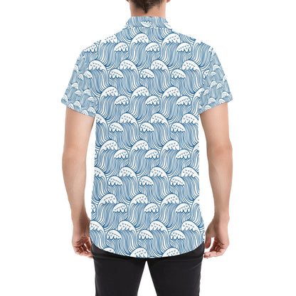 Wave Print Design LKS306 Men Short Sleeve Button Up Shirt