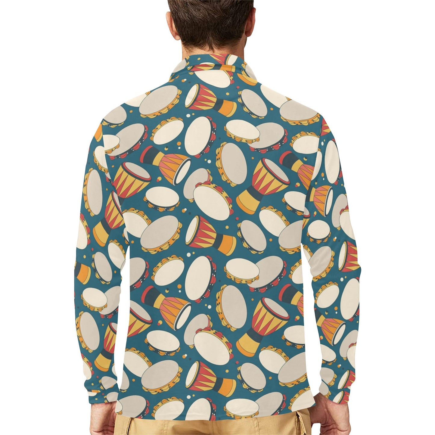 Tambourine Pattern Print Design 01 Long Sleeve Polo Shirt For Men's